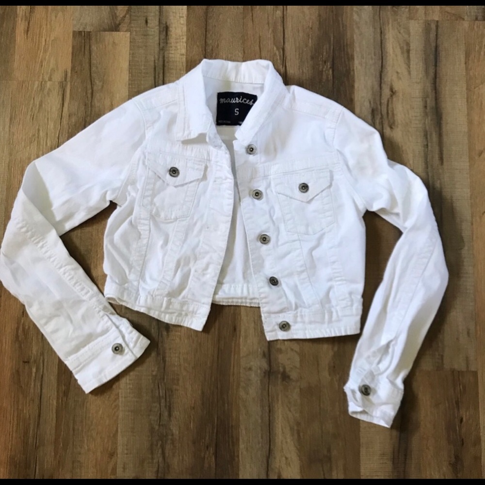 White Denim Cropped Jacket | Size Small